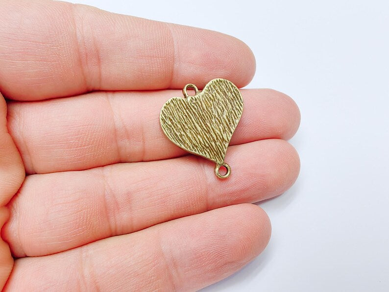 Double Heart Connector Charm, Heart Pendant, Romantic Boho Jewelry, DIY Bracelet Craft, Love Symbol, Antique Bronze Plated 27x24mm G37246