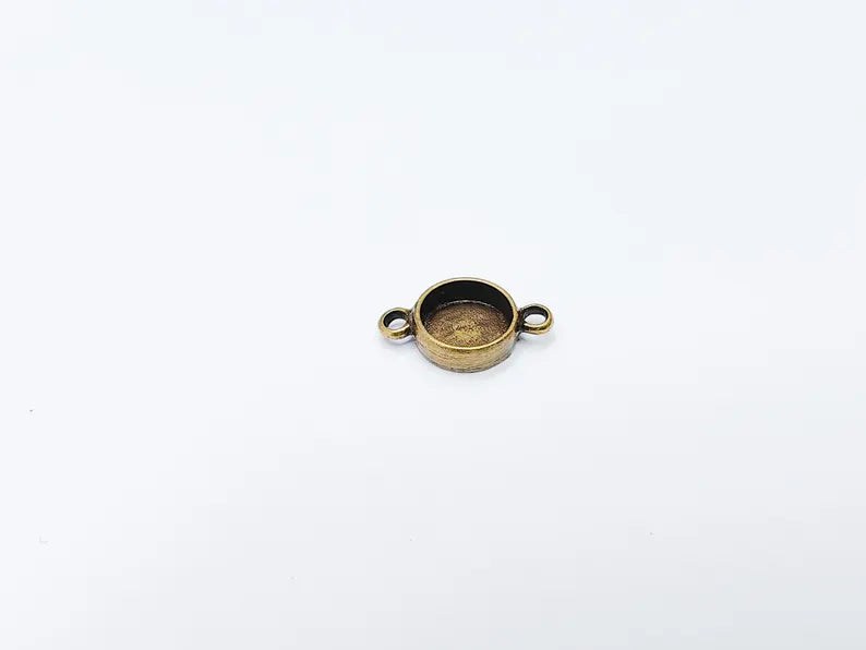 4 Round Bezel Connector, Double Loop Cabochon Blank, Resin Bases, Mosaic Mounting, Epoxy Setting, Antique Bronze Plated 10mm G37263