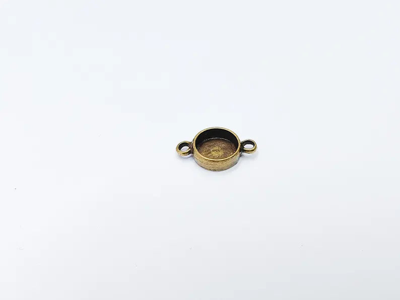 4 Round Bezel Connector, Double Loop Cabochon Blank, Resin Bases, Mosaic Mounting, Epoxy Setting, Antique Bronze Plated 10mm G37263