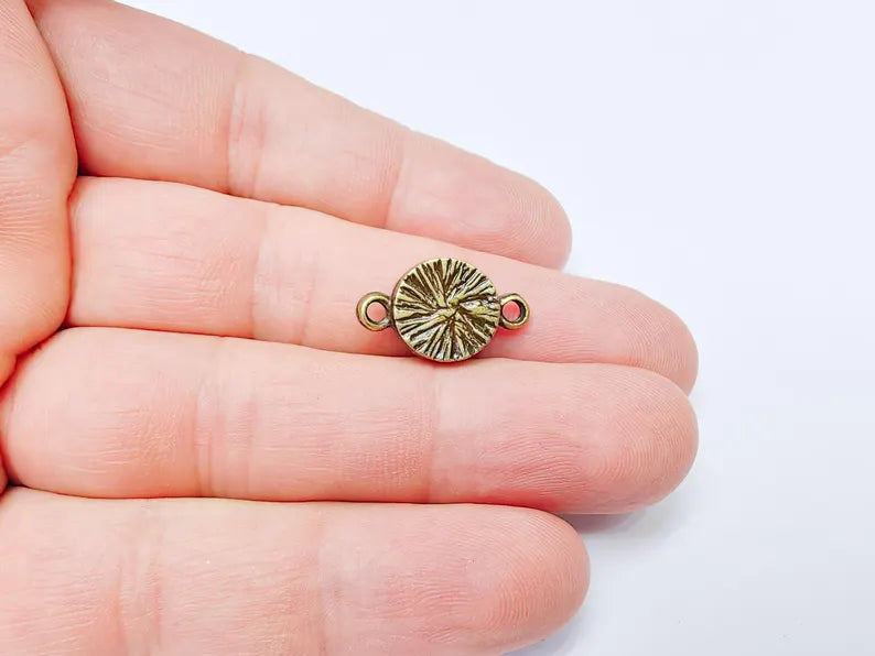 4 Round Bezel Connector, Double Loop Cabochon Blank, Resin Bases, Mosaic Mounting, Epoxy Setting, Antique Bronze Plated 10mm G37263