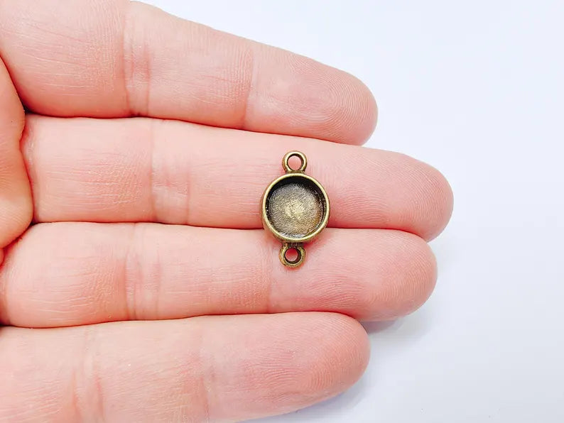 4 Round Bezel Connector, Double Loop Cabochon Blank, Resin Bases, Mosaic Mounting, Epoxy Setting, Antique Bronze Plated 10mm G37263