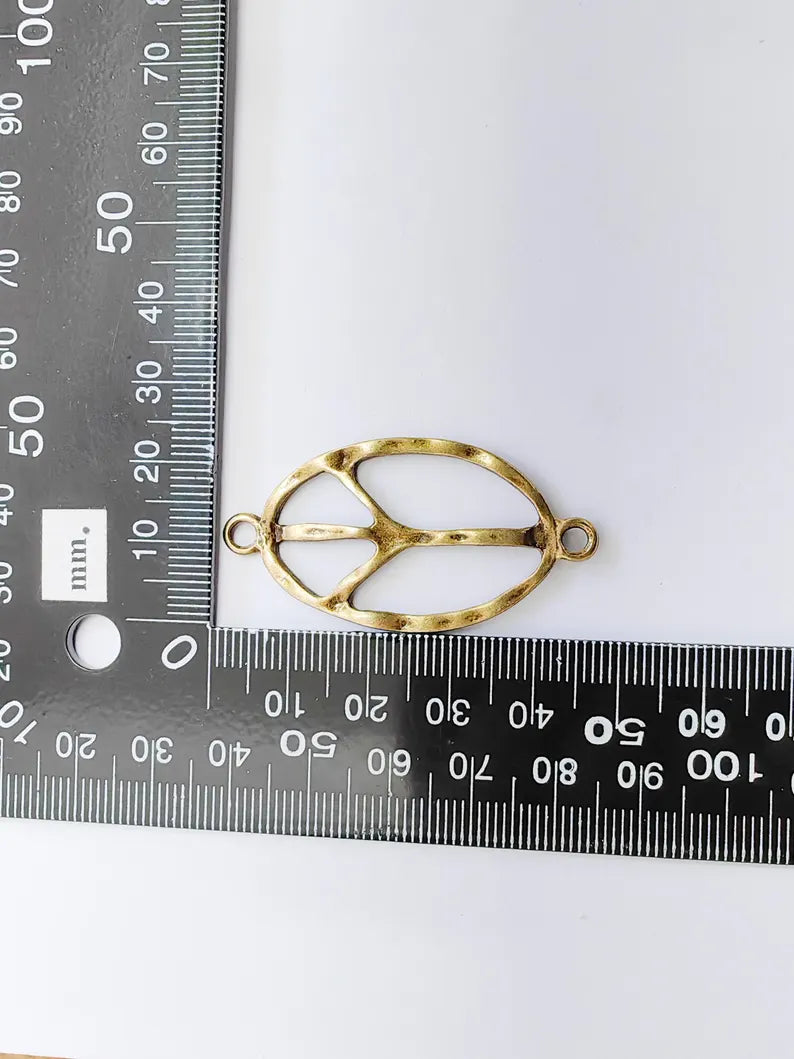 Peace Symbol Pendant Charm, Boho Hippie Jewelry Supply, Spiritual Retro 60s Style Necklace Component, Antique Bronze Plated 46x24mm G37264