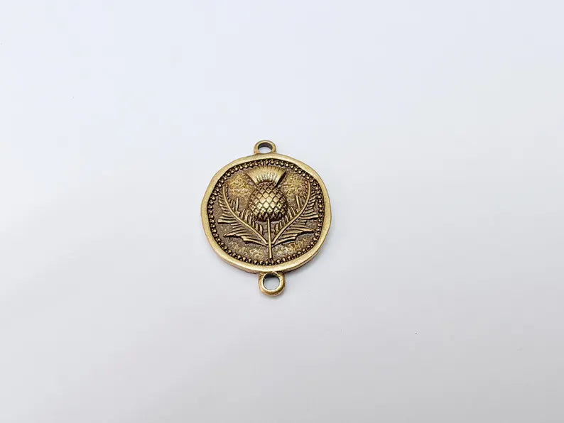 Thistle Connector Charms, Bronze Flower Charms, Boho Charms, Earring Charms, Necklace Parts, Antique Bronze Plated 33x24mm G37282