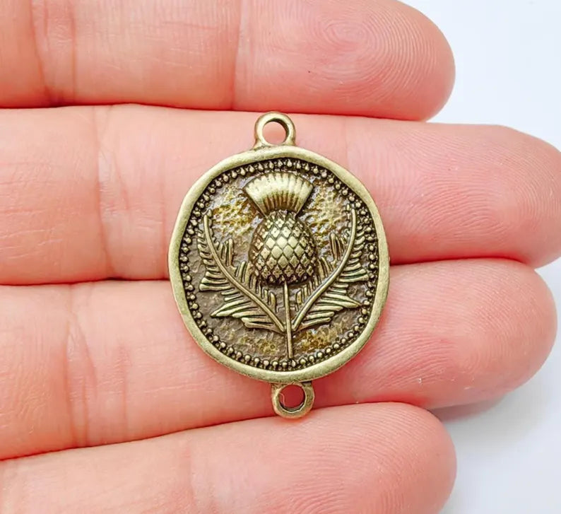 Thistle Connector Charms, Bronze Flower Charms, Boho Charms, Earring Charms, Necklace Parts, Antique Bronze Plated 33x24mm G37282