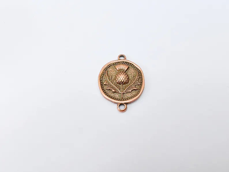 Thistle Connector Charms, Copper Flower Charms, Boho Charms, Earring Charms, Necklace Parts, Antique Copper Plated 33x24mm G37285