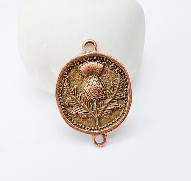 Thistle Connector Charms, Copper Flower Charms, Boho Charms, Earring Charms, Necklace Parts, Antique Copper Plated 33x24mm G37285