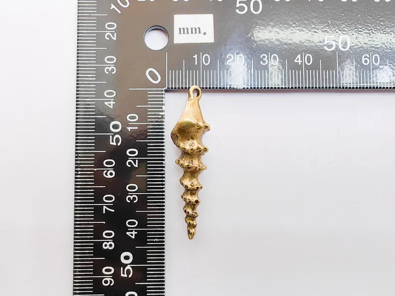 Spiky Spiral Shell Pendant, Long Sea Shell Charm, Bronze Ocean Jewelry Supply, Beach Nautical Pendant, Antique Bronze Plated 43x11mm G37300