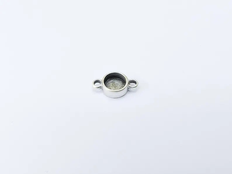 2 Round Bezel Connector, Double Loop Cabochon Blank, Resin Bases, Mosaic Mountings, Polymer Clay Setting, Antique Silver Plated (12mm) G37187