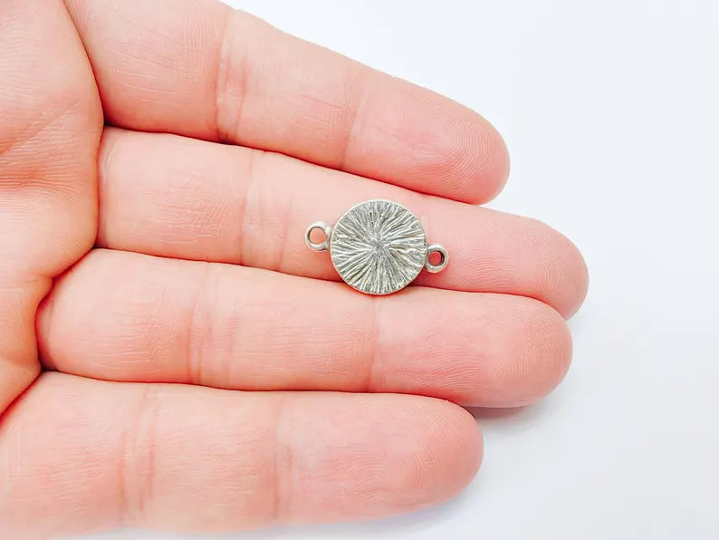 2 Round Bezel Connector, Double Loop Cabochon Blank, Resin Bases, Mosaic Mountings, Polymer Clay Setting, Antique Silver Plated (12mm) G37187