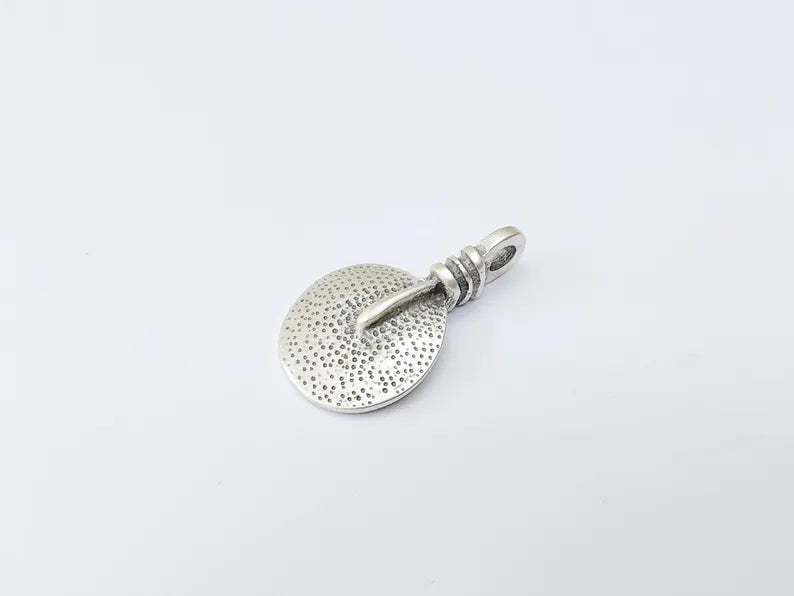 Tribal Pendant, Rustic Round Charm, Textured Pendant for Necklace, Ethnic Boho Tribal Jewelry, Antique Silver Plated 48x28mm G37190