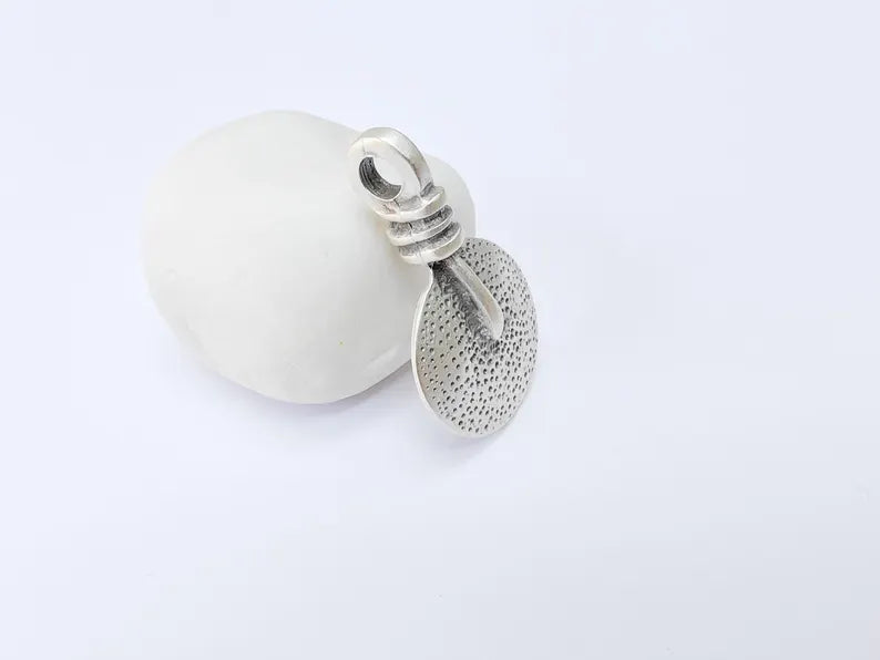 Tribal Pendant, Rustic Round Charm, Textured Pendant for Necklace, Ethnic Boho Tribal Jewelry, Antique Silver Plated 48x28mm G37190