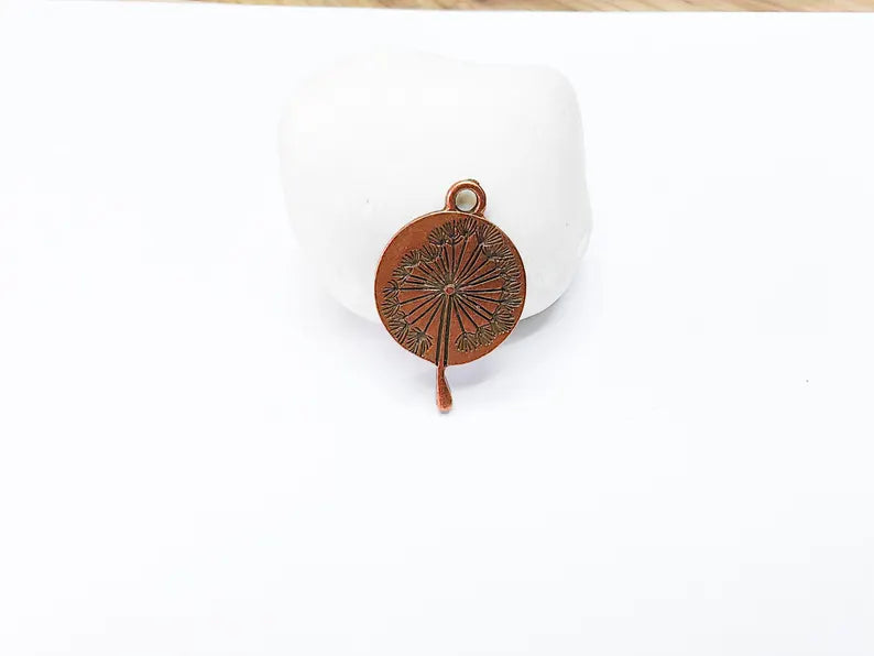 Dandelion Pendant, Botanical Wish Flower Charm, Boho Nature Necklace Part, Earring Making Supply, Antique Copper Plated 29x19mm G37194