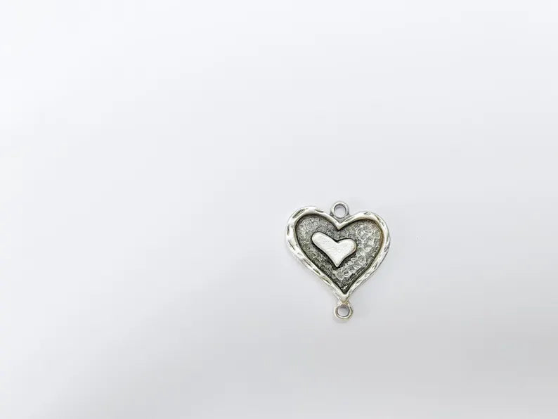Double Heart Connector Charm, Heart Pendant, Romantic Boho Jewelry, DIY Bracelet Craft, Love Symbol, Antique Silver Plated 27x24mm G37195