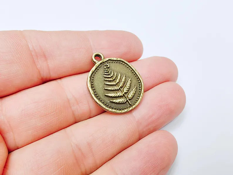 Fern Leaf Pendant Charm, Oval Botanical Jewelry, Nature Plant Medallion Necklace, Forest Leaf Earring, Antique Bronze Plated 27x22mm G37199