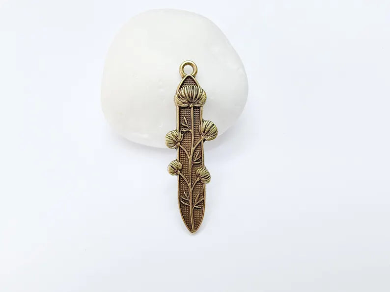 Thistle Pendant, Botanical Flower Charm for Necklace, Rustic Boho Jewelry Supply, Nature Jewelry Part, Antique Bronze Plated 42x15mm G37192 (Copy)