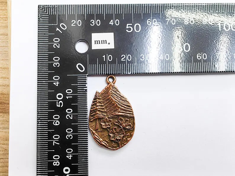 Mountain Flower Pendant, Nature Boho Charm, Rustic Outdoor Necklace, Wildflower Adventure, Antique Copper Plated Zamac 39x23mm G37202