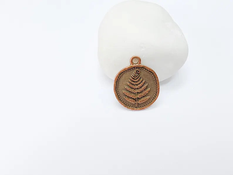 Fern Leaf Pendant Charm, Oval Botanical Jewelry, Nature Plant Medallion Necklace, Forest Leaf Earring, Antique Copper Plated 27x22mm G37203