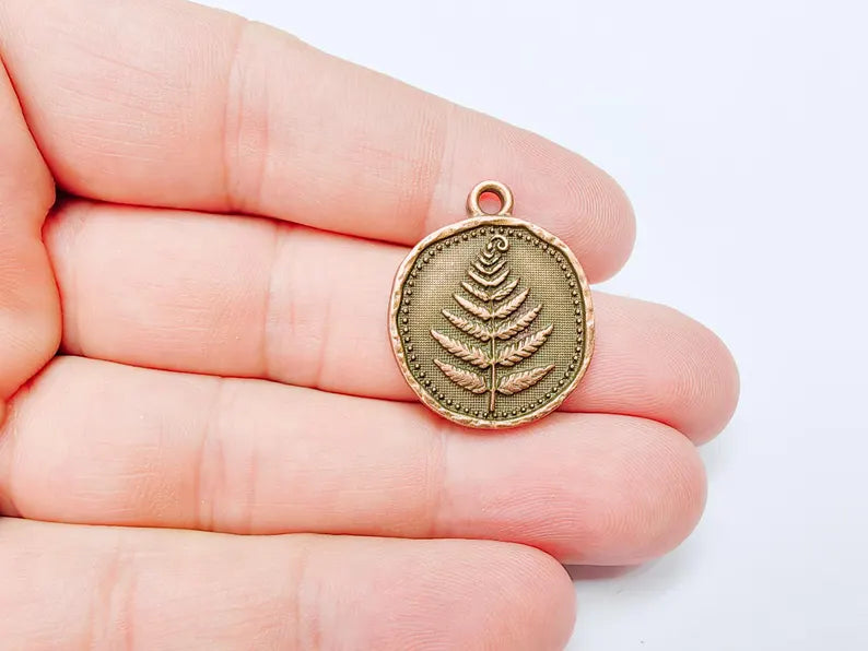 Fern Leaf Pendant Charm, Oval Botanical Jewelry, Nature Plant Medallion Necklace, Forest Leaf Earring, Antique Copper Plated 27x22mm G37203