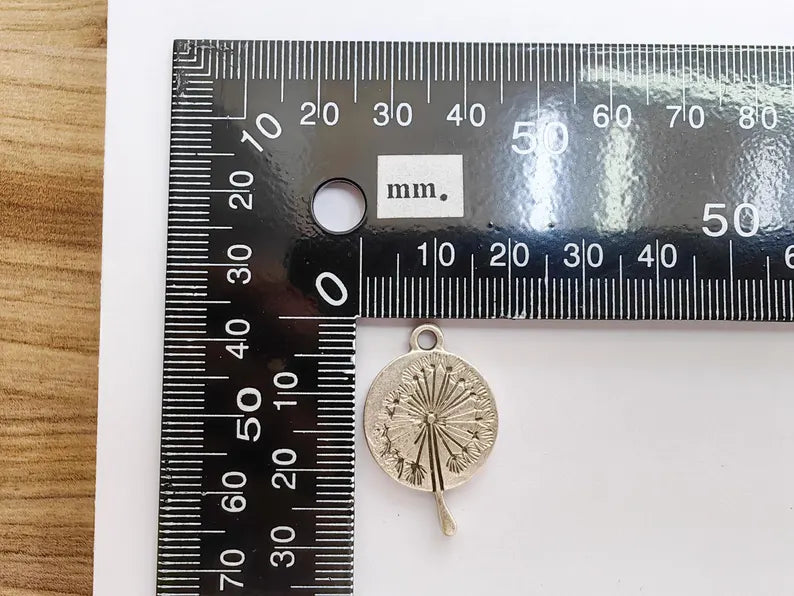 Dandelion Pendant, Botanical Wish Flower Charm, Boho Nature Necklace Part, Earring Making Supply, Antique Silver Plated 29x19mm G37208