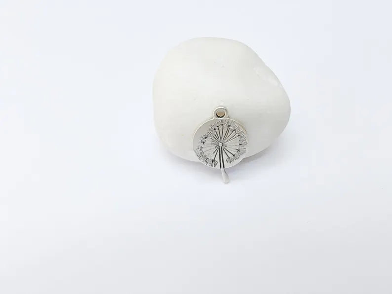 Dandelion Pendant, Botanical Wish Flower Charm, Boho Nature Necklace Part, Earring Making Supply, Antique Silver Plated 29x19mm G37208