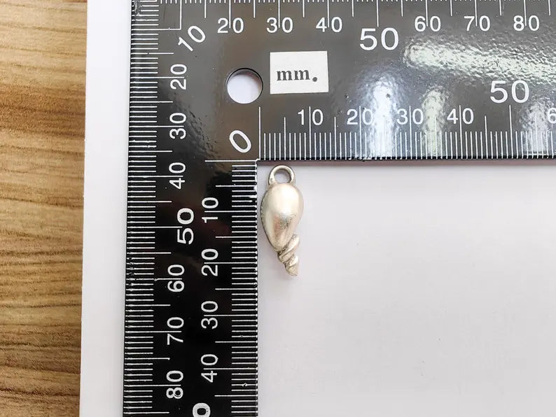 2 Sea Shell Pendant, Double Sided Spiral Charm, Nautical Ocean Jewelry Making Supply, Beach Bead, Antique Silver Plated 22x8mm G37217