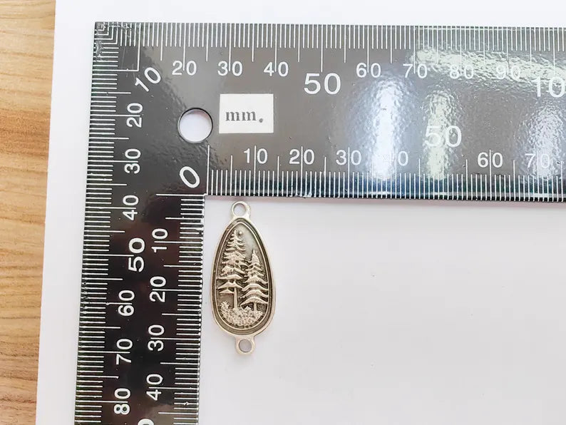 2 Pine Tree Forest Connector Charms, Nature Pendant Boho Earring Charms, Dangle Necklace Part, Antique Silver Plated Zamac 30x14mm G37224