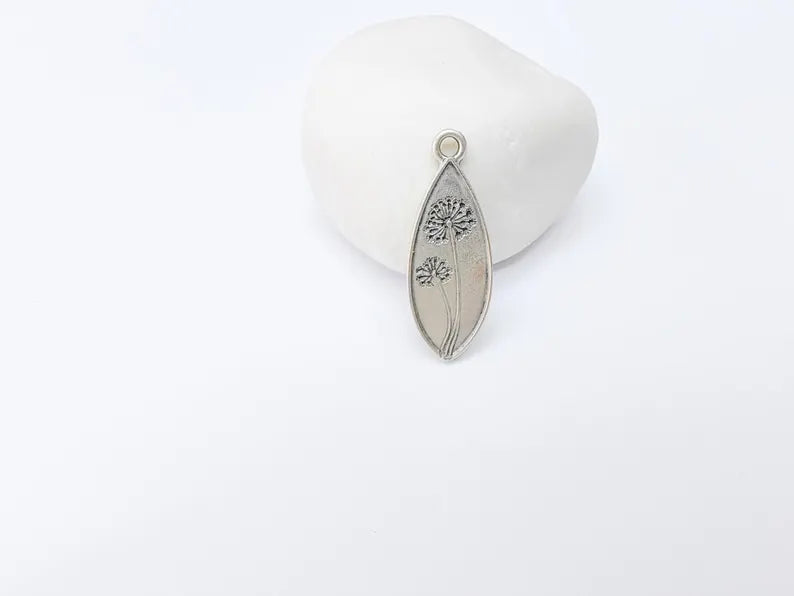 Dandelion Charm, Dandelion Flower Pendant, Wish Symbol Earring, Boho Nature Necklace Making Part, Antique Silver Plated 36x13mm G37226