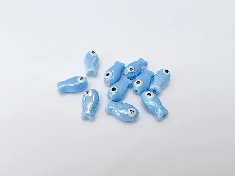 2 Porcelain Fish Beads, Ceramic Fish Beads, Blue Beads for Jewelry Making, Cute Fish Beads for DIY Crafts and Accessories 19x10mm G37234