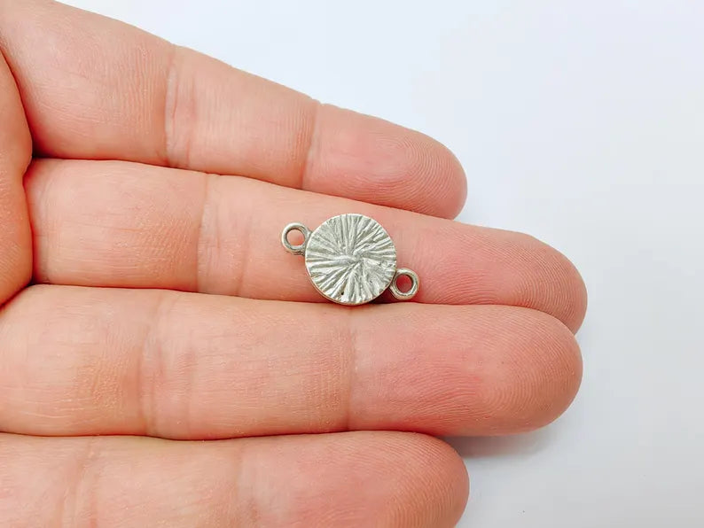 4 Round Bezel Connector, Double Loop Cabochon Blank, Resin Bases, Mosaic Mounting, Epoxy Setting, Antique Silver Plated 10mm G37235