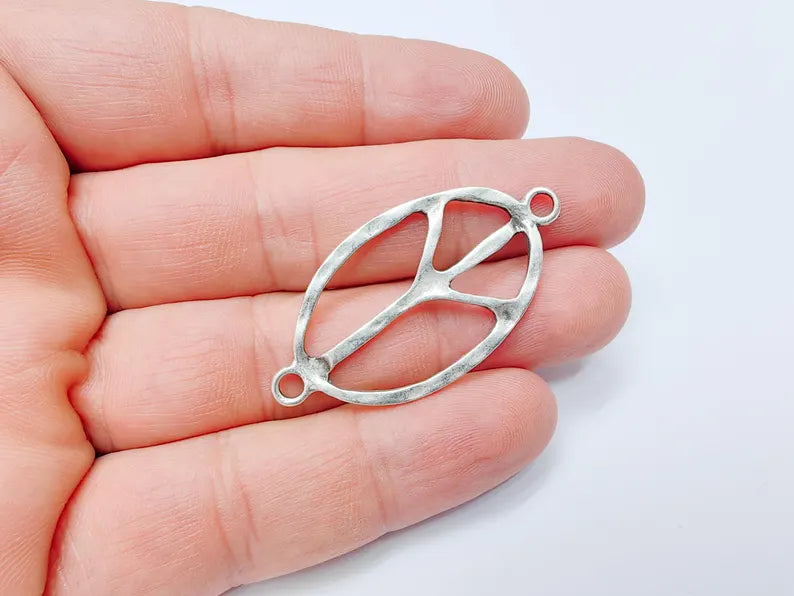 Peace Symbol Pendant Charm, Boho Hippie Jewelry Supply, Spiritual Retro 60s Style Necklace Component, Antique Silver Plated 46x24mm G37241