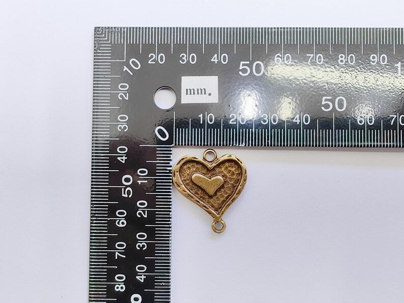 Double Heart Connector Charm, Heart Pendant, Romantic Boho Jewelry, DIY Bracelet Craft, Love Symbol, Antique Bronze Plated 27x24mm G37246