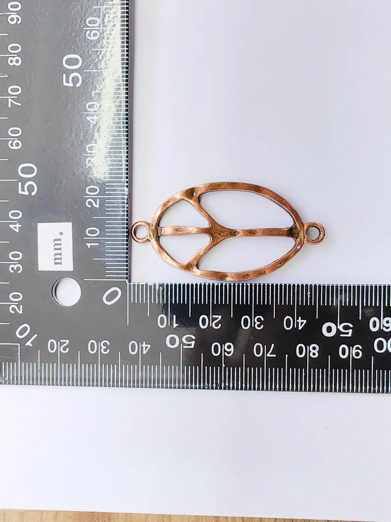 Peace Symbol Pendant Charm, Boho Hippie Jewelry Supply, Spiritual Retro 60s Style Necklace Component, Antique Copper Plated 46x24mm G37257