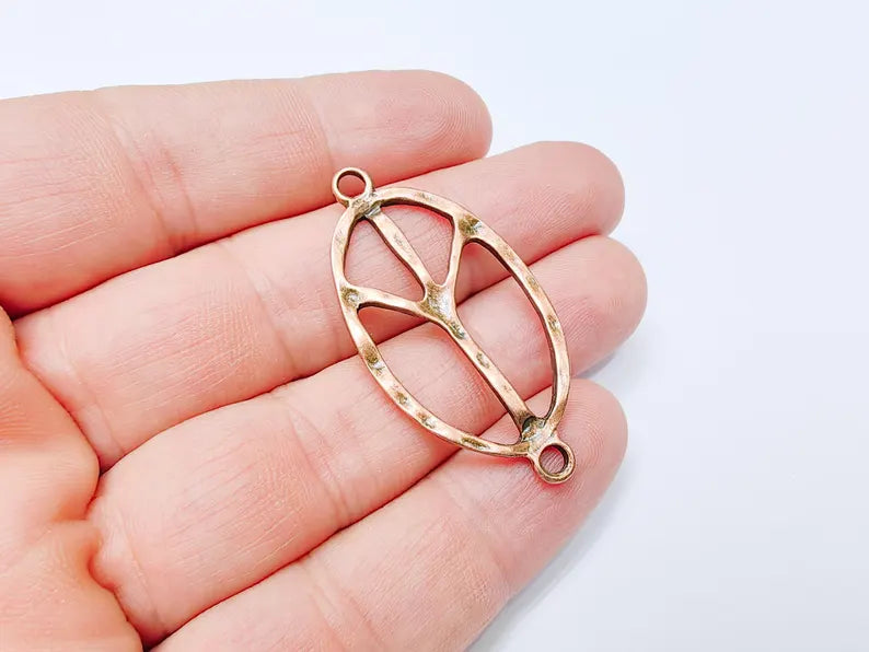 Peace Symbol Pendant Charm, Boho Hippie Jewelry Supply, Spiritual Retro 60s Style Necklace Component, Antique Copper Plated 46x24mm G37257