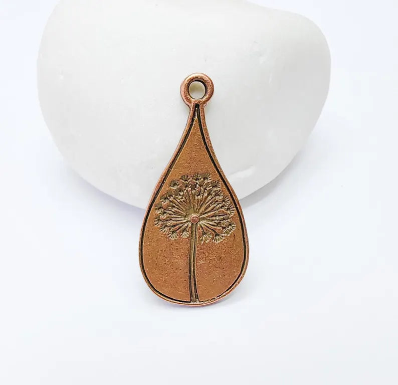 Dandelion Pendant, Teardrop Shaped Charm, Botanical Jewelry Supply