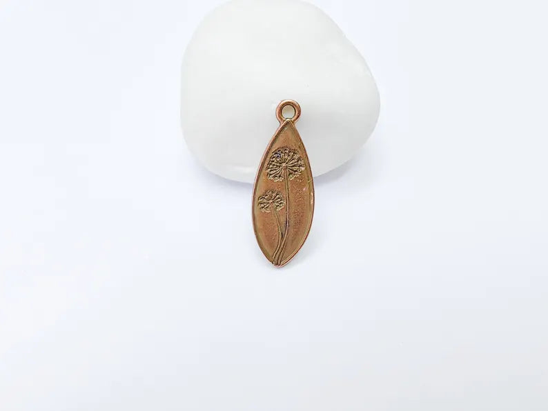 Dandelion Charm, Dandelion Flower Pendant, Wish Symbol Earring, Boho Nature Necklace Making Part, Antique Copper Plated 36x13mm G37268