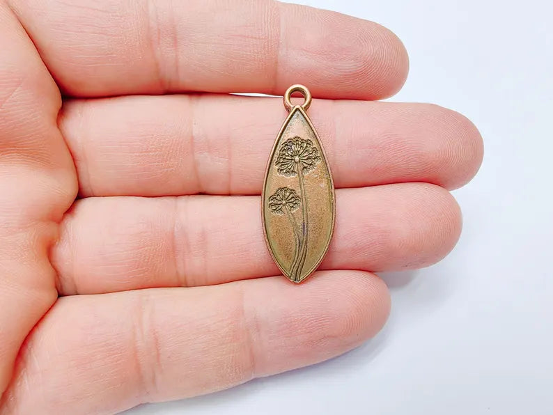 Dandelion Charm, Dandelion Flower Pendant, Wish Symbol Earring, Boho Nature Necklace Making Part, Antique Copper Plated 36x13mm G37268