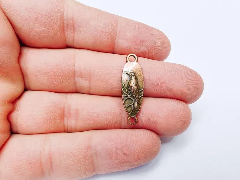 4 Raven Connector Charm Pendant, Gothic Boho Charm, Nature Earring Charm, Mystical Bird, Necklace Parts, Antique Copper Plated 30x9mm G37270