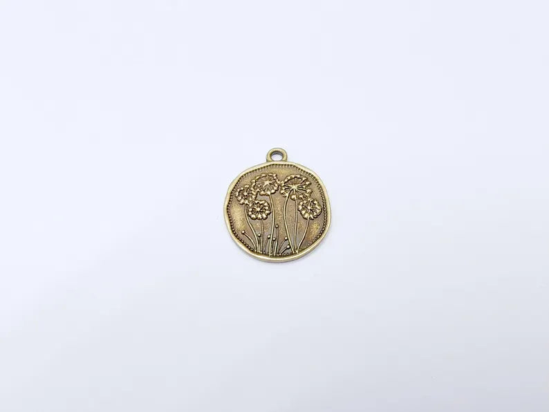 Dandelion Charms, Bronze Flower Charms, Boho Charms, Earring Charms, Bronze Pendant, Necklace Parts, Antique Bronze Plated 29x24mm G37271