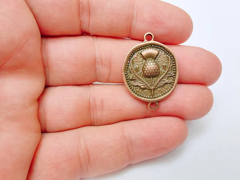 Thistle Connector Charms, Copper Flower Charms, Boho Charms, Earring Charms, Necklace Parts, Antique Copper Plated 33x24mm G37285