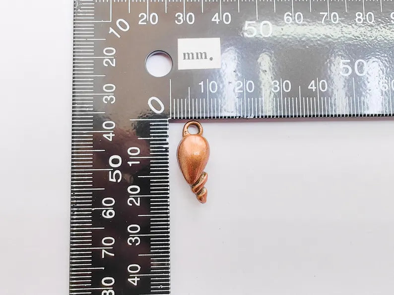 2 Sea Shell Pendant, Double Sided Spiral Charm, Nautical Ocean Jewelry Making Supply, Beach Bead, Antique Copper Plated 22x8mm G37287