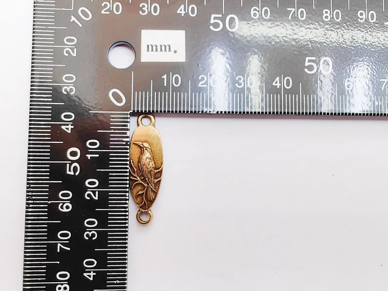 4 Raven Connector Charm Pendant, Gothic Boho Charm, Nature Earring Charm, Mystical Bird, Necklace Parts, Antique Bronze Plated 30x9mm G37304