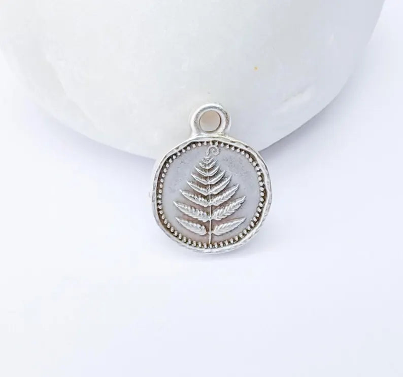 4 Fern Flower Charm, Double Sided Botanical, Organic Shape Plant Charm, Nature Earring, Floral Tag, Antique Silver Plated 16x12mm G37312