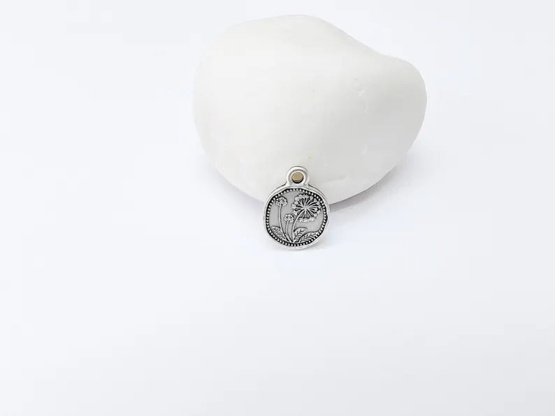 4 Pcs Dandelion Flower Charm, Double Sided Botanical, Organic Shape Plant Charm, Nature Earring, Floral Tag, Antique Silver Plated 16x13mm G37317