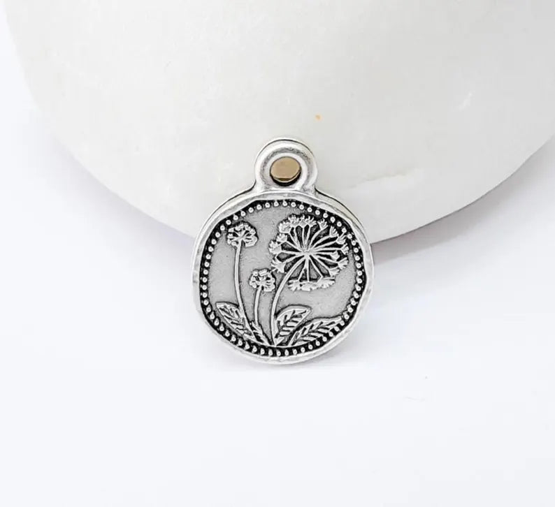 4 Pcs Dandelion Flower Charm, Double Sided Botanical, Organic Shape Plant Charm, Nature Earring, Floral Tag, Antique Silver Plated 16x13mm G37317