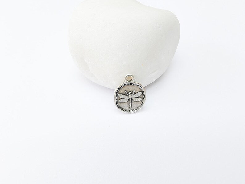 4 Dragonfly Pendant, Double Sided Charm, Insect Jewelry Supply, Nature Bracelet Charm, Earring Charm, Antique Silver Plated 16x12mm G37321
