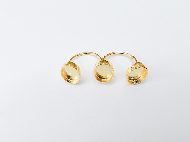 Triple Tray Ring Base Setting, Cabochon Blank, Resin Bezel Mounting, Epoxy Frame, Adjustable Shiny Gold Plated Brass 14x10mm G37322