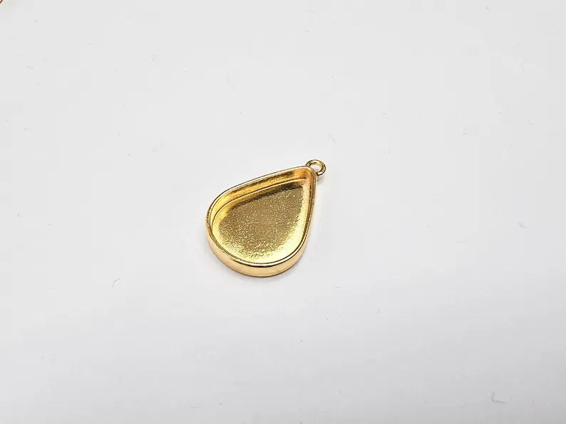 Gold Teardrop Bezel Pendant, 24K Shiny Gold Charm, Nickel Free, Lead Free, Jewelry Making Blank Setting (25x18mm) G37329