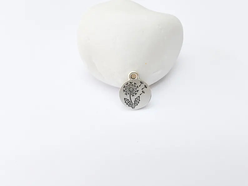 4 Dandelion Flower Charm, Double Sided Botanical, Organic Shape Plant Charm, Nature Earring, Floral Tag, Antique Silver Plated 16x13mm G37313