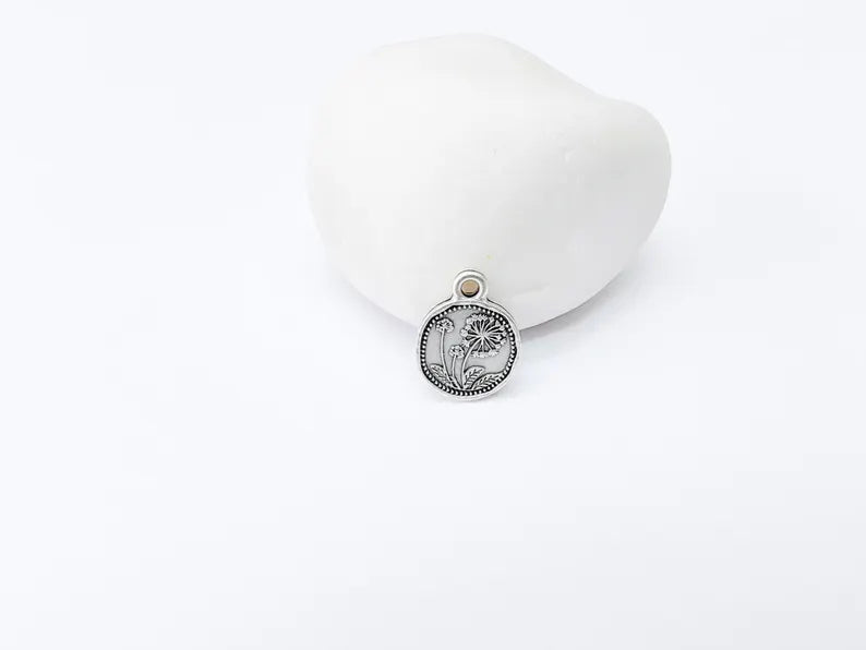 4 Pcs Dandelion Flower Charm, Double Sided Botanical, Organic Shape Plant Charm, Nature Earring, Floral Tag, Antique Silver Plated 16x13mm G37317