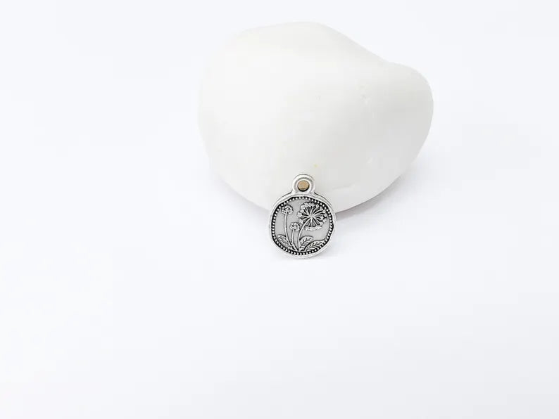 4 Pcs Dandelion Flower Charm, Double Sided Botanical, Organic Shape Plant Charm, Nature Earring, Floral Tag, Antique Silver Plated 16x13mm G37317